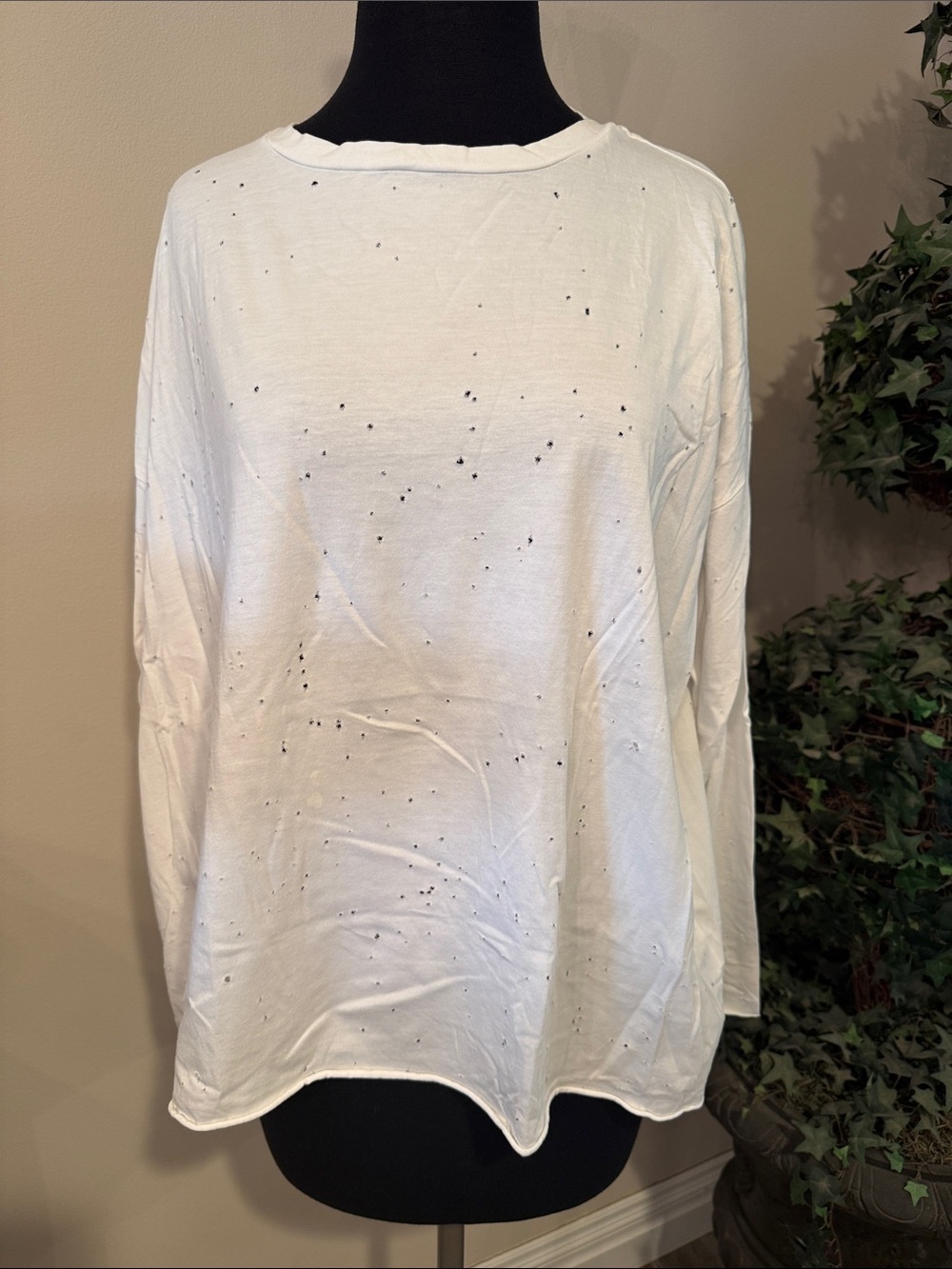 White Distressed Long Sleeve Women's Top (one size)